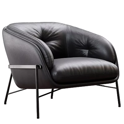 Black Leather Single Sofa With Tufted Seat And Metal Frame Legs 3d model