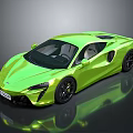 Green Modern Sports Car With Sleek Design And Black Wheels On Dark Background With Reflection