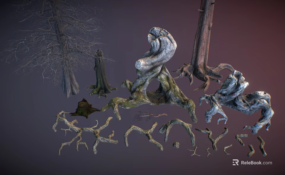 Natural Arbor Collection Featuring Diverse Trunks Twisted Roots And Withered Branches 3d model