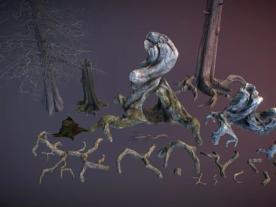 Natural Arbor Collection Featuring Diverse Trunks Twisted Roots And Withered Branches 3d model
