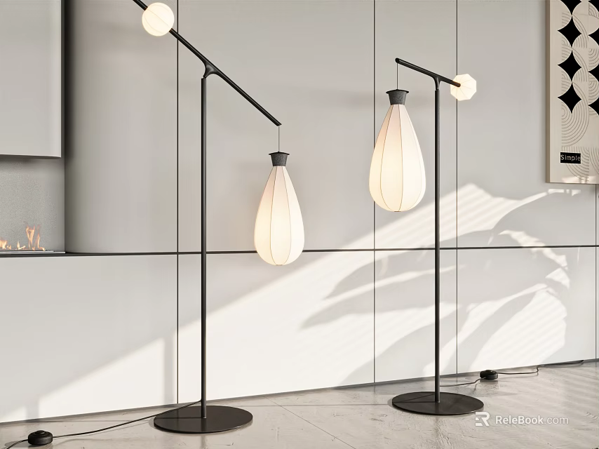 Modern Floor Lamps With White Shades And Black Stands In Modern Living Interior 3d model 