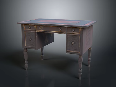 Vintage Wooden Desk With Drawers And Carved Legs Classic Design Sturdy Structure 3d model