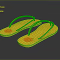 Yellow Flip Flops with Orange Straps and Pink Pattern on Sole 3d model
