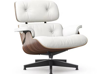 Modern Office Chair With White Upholstered Seat Wooden Frame And Black Metal Base 3d model