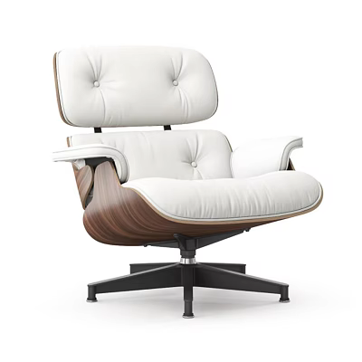 Modern Office Chair With White Upholstered Seat Wooden Frame And Black Metal Base 3d model