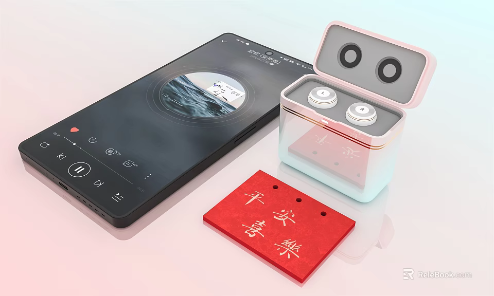 Smartphone And Wireless Earbuds With Open Charging Case Music Interface Modern Mobile Digital 3d model