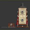 Vintage Electrical Appliance Projector With Brass Components Red Fabric Wooden Base And Surrounding Photographs