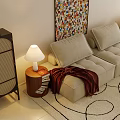Stylish Living Dining Room Interior With Light Colored Sofa Dining Table And Colorful Painting