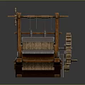 Detailed Ancient Wooden Mechanical Loom With Gears Pedals And Weaving Parts