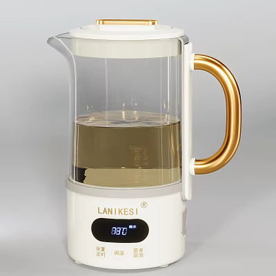 Modern Electric Kettle with Transparent Glass Body Golden Handle and Digital Temperature 3d model