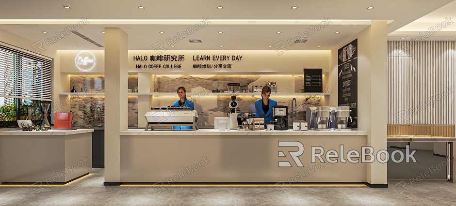 Modern Milk Tea Shop Coffee Shop Dessert Shop Bar Cashier Console Casual Table and Chair Kitchen Equipment model