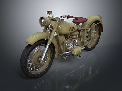 Vintage Cream Motorcycle With Red Leather Seat Classic Retro Headlight And Metallic Design 3d model