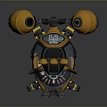 Yellow And Black Mechanical Robot 3D Model With Round Components Mechanical Arms And Bulb Eyes