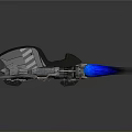 Futuristic Sci Fi Motorcycle Featuring Silver Black Body Unique Wheels And Blue Rear Flame