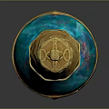 Blue Iridescent Decorative Bottle With Intricate Golden Accents And Ornate Top