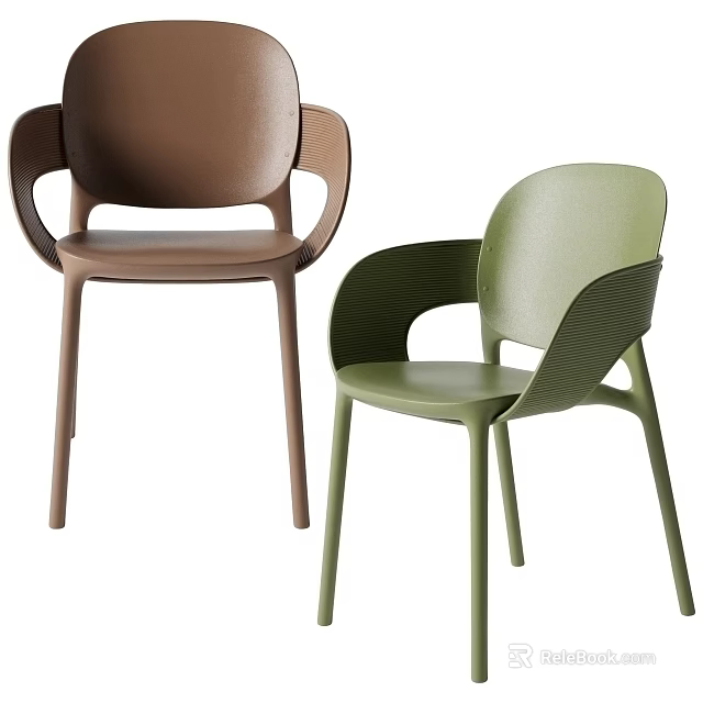 Modern Brown and Green Leisure Chairs with Sleek Armrests and Smooth Lines 3d model 