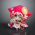 Chibi Game Movie Character With Red Hood Flower Decorations Green Eyes And Lace Details