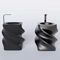 Modern Black Twisted Design Washbasins Featuring Sleek Black Faucets And Unique Shape