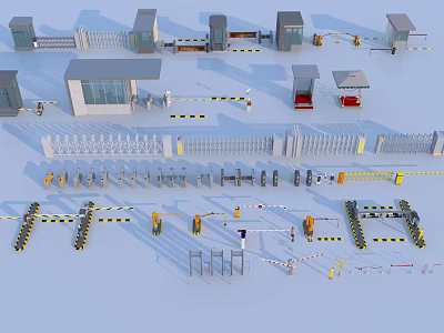 Various Types of Public Facilities Including Booths Barriers Railings and Access Control Equipment 3d model