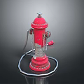 Industrial Equipment Red Fire Hydrant With Silver Chain And Metal Base