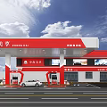 China Petroleum Gas Station Exterior Design With Fuel Pumps And White Cars