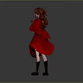 Realistic 3D Model of Little Red Riding Hood Wearing Red Cloak Holding Basket