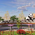 Charming Homestay Building With Panda On Roof Green Plants Red Flowers And Outdoor Seating