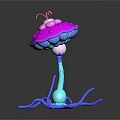 Colorful 3D Fantasy Structure With Pink Purple Umbrella Top Blue Stem And Tentacle Base