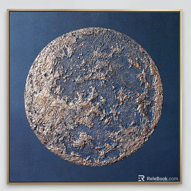 Decorative Circular Gold Moon Texture Wall Art Frame With Dark Blue Background 3d model