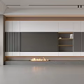 Modern Living Room Background Wall With Linear Panel Design Storage Cabinets And Fireplace 3d model