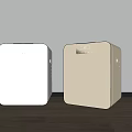 Two White Refrigerator Freezers With Digital Temperature Display On Wooden Floor Against Wall