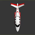 Red and White Private Jet With Sleek Fuselage Windows Landing Gear and Reflective Surface