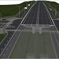 Modern Urban Road Infrastructure Featuring Overpass Green Belts and Moving Vehicles