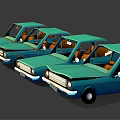 Vintage Green Small Cars Lined Up With Retro Design And Classic Features