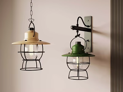 Beige And Green Wall Lamps With Metal Frame Glass Shade For Modern Interior Lighting 3d model