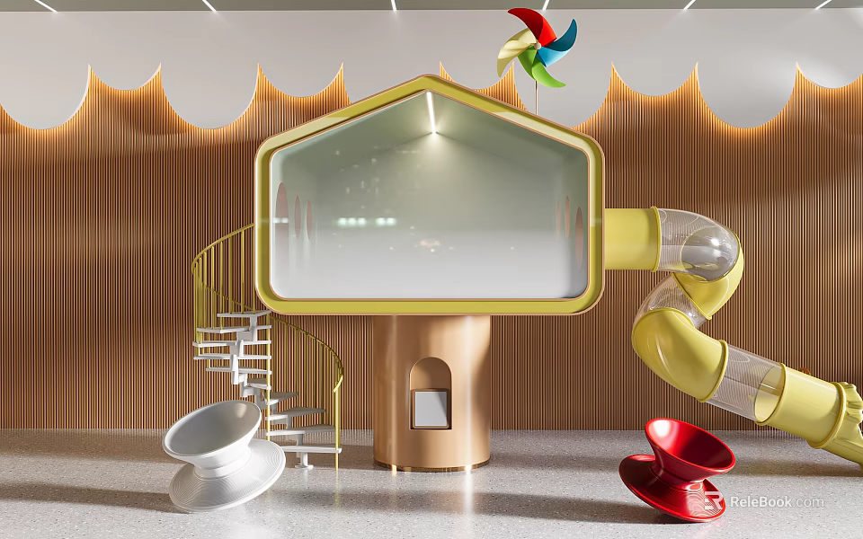 Colorful Indoor Playground Equipment With Slide Climbing Structure And Tunnel For Kids 3d model 