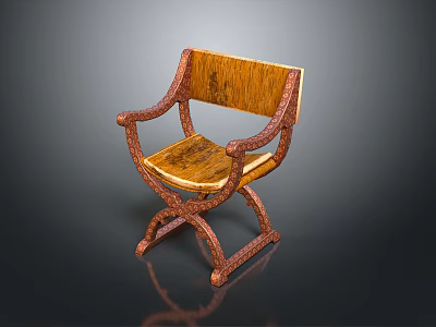 Elegant Classic Vintage Wooden Chair With Armrest And Crossed Legs Design 3d model