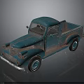 Vintage Blue Truck Model With Rustic Finish And Retro Design On Dark Background