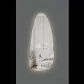 Unique Shaped Decorative Mirrors In Bedroom Interior With Golden Chandeliers And Bed Pillows