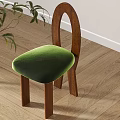 Modern Leisure Chair With Wooden Arch Backrest And Green Velvet Seat On Wooden Floor