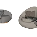 Modern Light Gray Single Sofa With Round Design Cushions And Throw Blanket 3d model