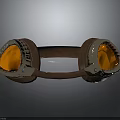 Fashionable Goggles with Brown Leather Strap Orange Lens and Metallic Frame Design