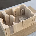 Wooden Exhibition Booth Ornaments Architectural Model With Compartments Shelves And Small Furniture