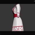 Ethnic Style White Dress With Long Sleeves Red Embroidered Patterns And Belt