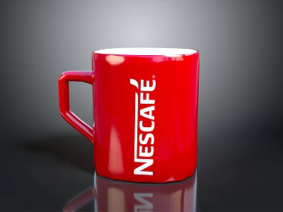 Red Ceramic Nescafe Mug With Classic Handle And Brand Logo Design 3d model