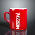 Red Ceramic Nescafe Mug With Classic Handle And Brand Logo Design