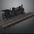 Detailed Black Vintage Steam Train Model on Brown Railway Track