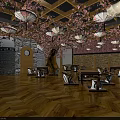 Traditional SPA Sauna Relaxation Area With Wooden Flooring Cherry Blossom Decor And Pendant Lights