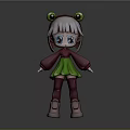 Cartoon 3D Girl Character With Gray Hair Green Accessories Green Dress Red Pants Brown Shoes