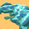 Park Landscape with Layered Wavy Blue Green Terrain and Orange Background Design
